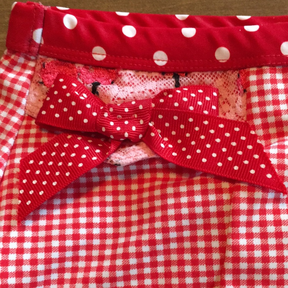 ADORABLE retro pinup cherry gingham polka dot lace swimsuit bikini 👙 🍒 - Picture 9 of 16